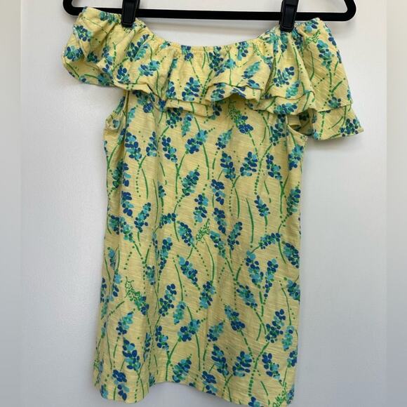 Lilly Pulitzer Wynne Top Asymmetrical Ruffle in Yellow Floral, Size Small - Picture 3 of 4